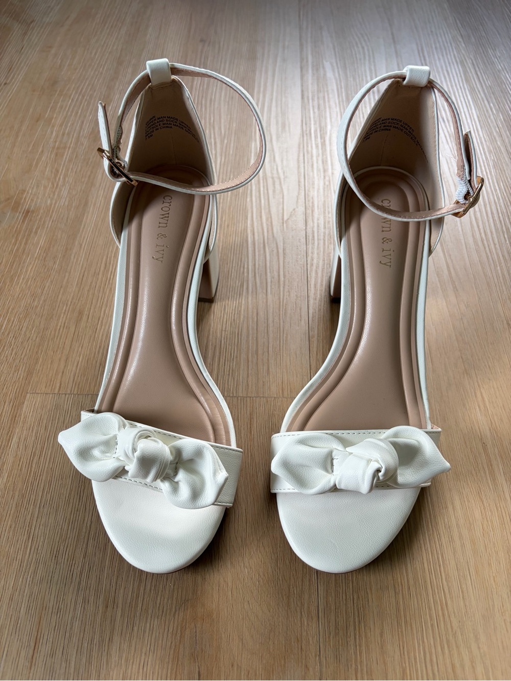 crown & ivy White Knot Front Ankle-Strap Block Heels